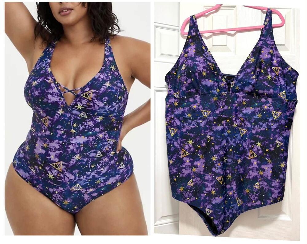 Torrid 6 Harry Potter Deathly Hallows Galaxy Busty Strappy One Piece Swimsuit 6X